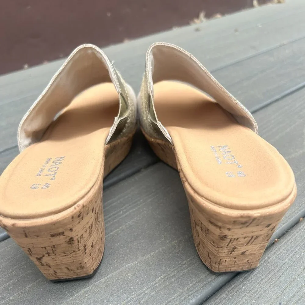 NAOT Tiki Platform Wedge Slide Comfort Leather Mule Sandal Gold Size 40 Boho - Picture 5 of 7